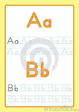 ABC Alphabet letters tracing worksheet with alphabet letters. Basic writing practice for kindergarten kids A4 paper ready to print Vector Illustration