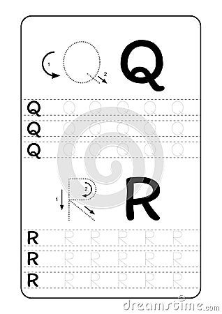 ABC Alphabet letters tracing worksheet with alphabet letters. Basic writing practice for kindergarten kids A4 paper ready to print Vector Illustration