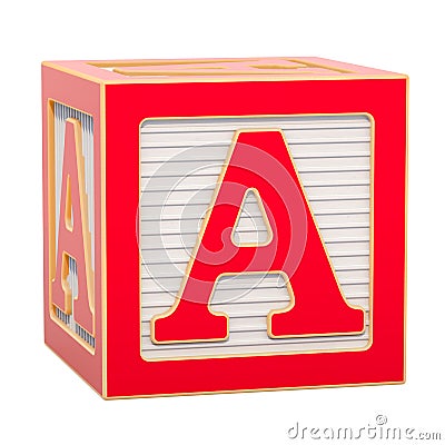 ABC Alphabet Wooden Block with A letter. 3D rendering Stock Photo