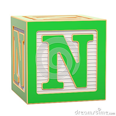 ABC Alphabet Wooden Block with N letter. 3D rendering Stock Photo