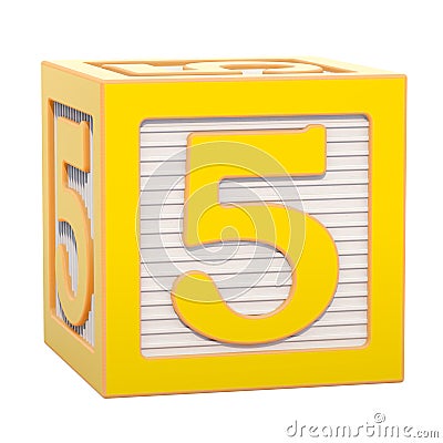 ABC Alphabet Wooden Block with number 5, 3D rendering Stock Photo