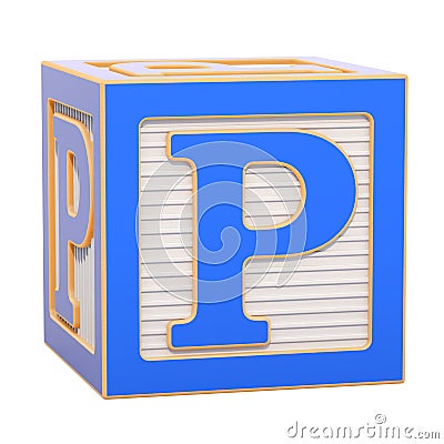 ABC Alphabet Wooden Block with P letter. 3D rendering Stock Photo