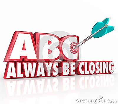 ABC Always Be Closing Target 3d Words Aiming Arrow Bulls-Eye Stock Photo