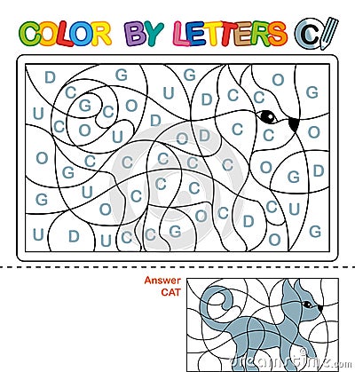 ABC Coloring Book for children. Color by letters. Learning the capital letters of the alphabet. Puzzle for children. Letter C. Cat Vector Illustration