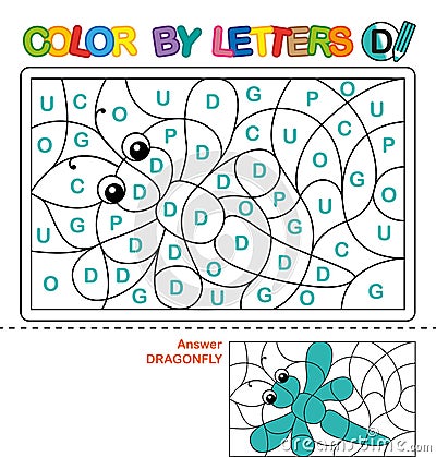 ABC Coloring Book for children. Color by letters. Learning the capital letters of the alphabet. Puzzle for children. Letter D. Dra Vector Illustration