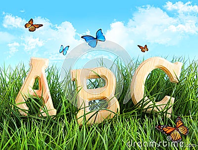 ABC letters in the grass Stock Photo