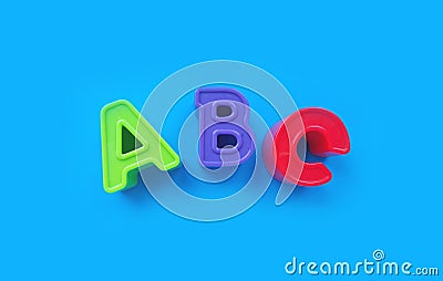 Abc letters isolated on blue background. banner, alphabet brightly toy, learning Stock Photo