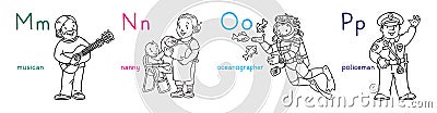 ABC professions coloring book set. Cartoon Illustration