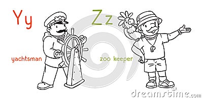 ABC professions coloring book set. Vector Illustration