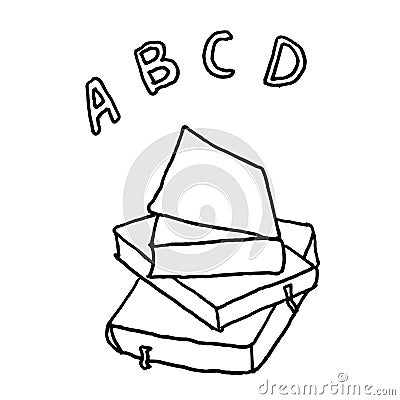 ABC school books. Monochrome sketch, hand drawing. Black outline on white background. Vector illustration Vector Illustration