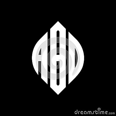ABD circle letter logo design with circle and ellipse shape. ABD ellipse letters with typographic style. The three initials form a Vector Illustration