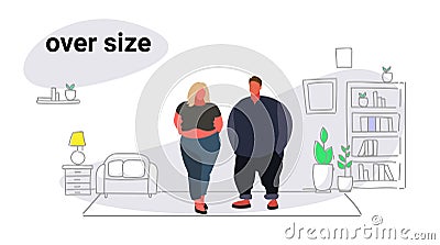 Abdomen fat overweight couple man woman cartoon characters obesity over size concept unhealthy lifestyle modern living Vector Illustration