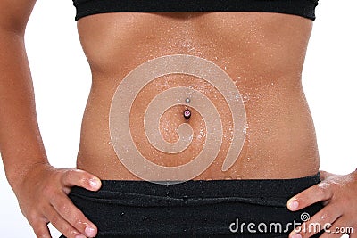 Abdomen In Workout Clothes Covered In Sweat Stock Photo