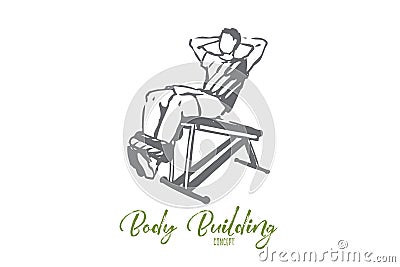 Abdominal, exercises, body, building, workout concept. Hand drawn isolated vector. Vector Illustration