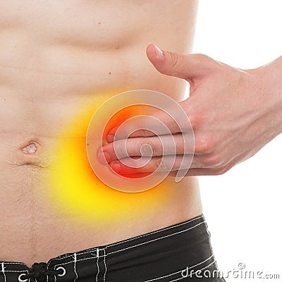 Abdominal Pain - Male Anatomy Left Side Pain isolated on white - Stock Photo