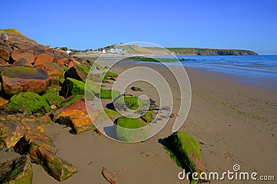 Aberdaron beach with rocks Llyn Peninsula Wales Stock Photo