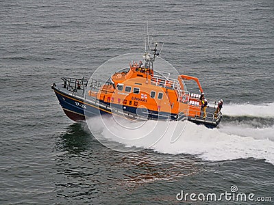 Aberdeen RNLI Lifeboat at sea, travelling at speed Editorial Stock Photo
