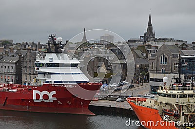 Aberdeen -Scotland- harbour, main gateway for the North Sea oil and gas offshore industry Editorial Stock Photo