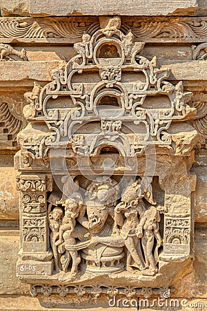 Sculpture relijef detail at the Harshat Mata Temple remains in Abhaneri India Editorial Stock Photo