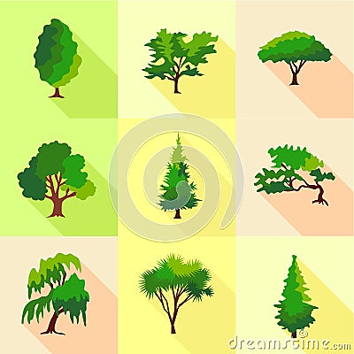 Abies icons set, flat style Vector Illustration