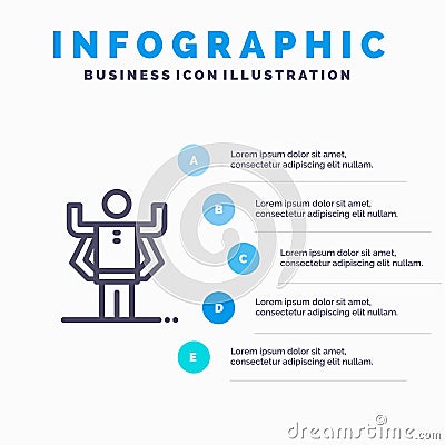 Ability, Human, Multitask, Organization Line icon with 5 steps presentation infographics Background Vector Illustration