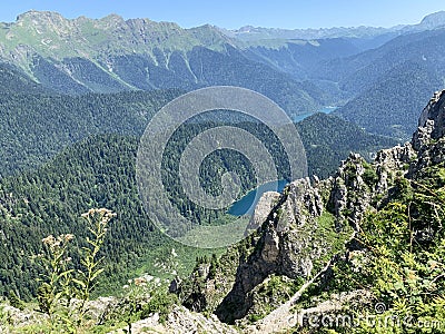 Abkhazia. View of the Small and Big lakes Ritsa from the mountain Pshegishkha Stock Photo