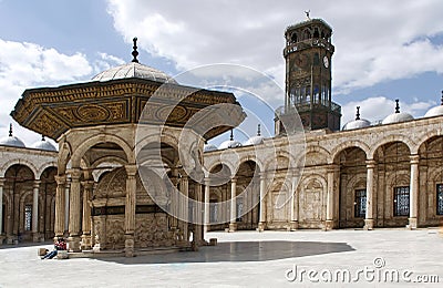 Ablution Fountain and ancient watch at the Alabaster Mosque. Cairo, Egypt Stock Photo