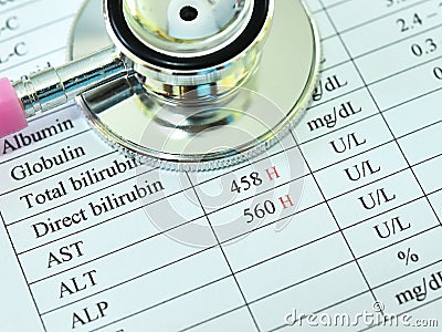 Abnormal high liver enzyme test result Stock Photo