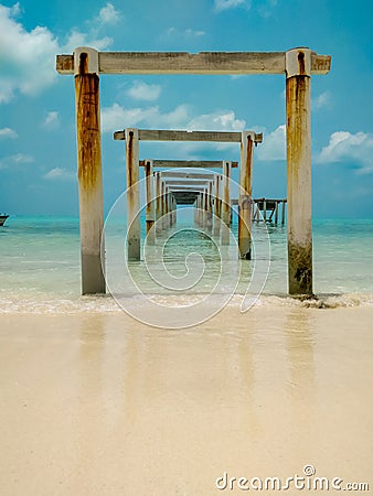 Abondoned old wooden jetty at agatti island lakshadweep Stock Photo