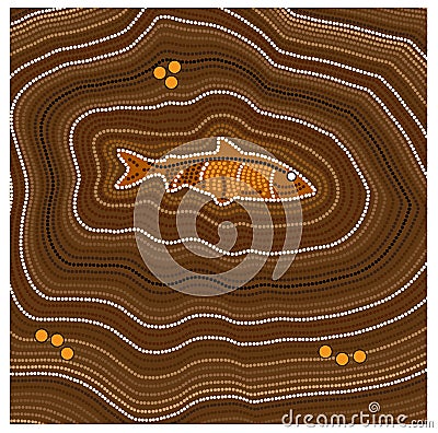 Aboriginal art vector background. Fish Vector Illustration