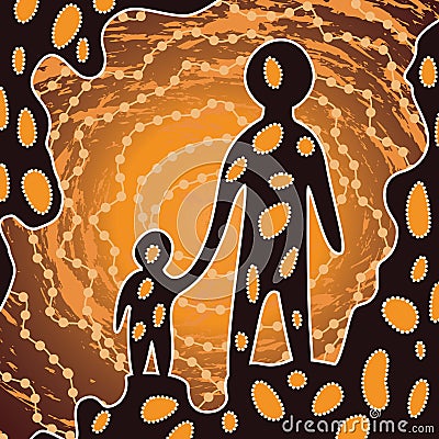 Aboriginal art vector painting - father and son concept Vector Illustration