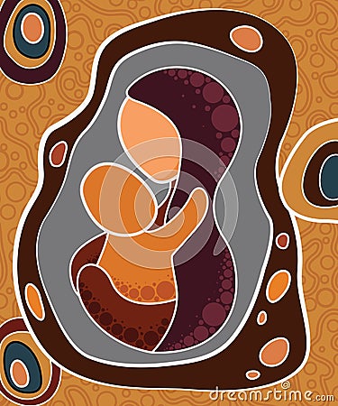 Aboriginal art vector painting, Mother and child concept Vector Illustration