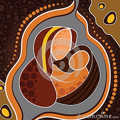 Aboriginal art vector painting, Mother and child concept illustration Vector Illustration