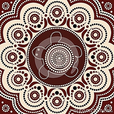 Aboriginal dot art background. Illustration based on aboriginal style of dot painting with turtle Vector Illustration