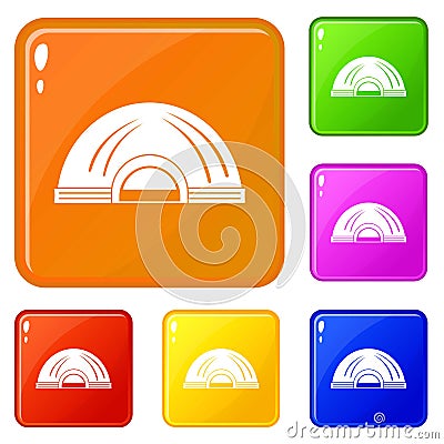 Aboriginal dwelling icons set vector color Vector Illustration