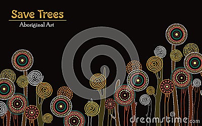 Aboriginal tree, Aboriginal art vector painting with tree, Save tree landscape banner background. Vector Illustration