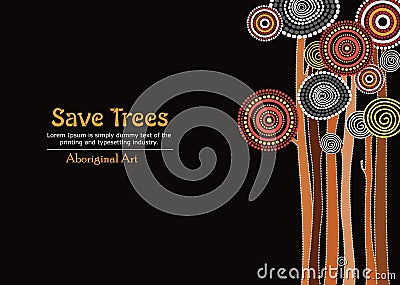 Aboriginal tree, Aboriginal art vector painting with tree, Save tree banner background. Vector Illustration