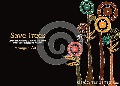 Aboriginal tree, Aboriginal art vector painting with tree, Save tree banner background. Vector Illustration