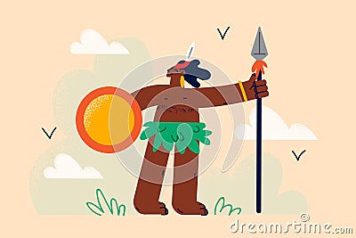 Aborigine person in traditional ethnic clothes Vector Illustration