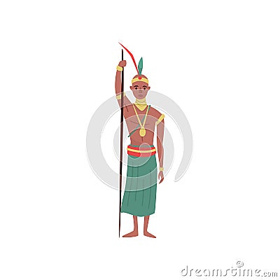 Aborigine warrior character with spear in traditional etnic clothes vector Illustration on a white background Vector Illustration