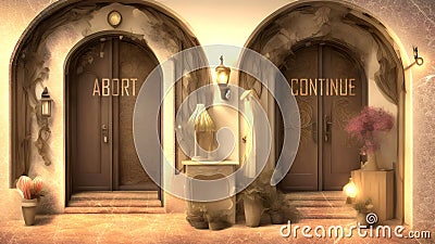 Abort or Continue - Two Different Course of Actions That Define Future Outcome. Making the Right Choice. A Metaphoric Stock Photo
