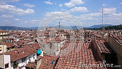 Above Florence roof tops, Italy, Basilica di Santa Croce Stock Photo