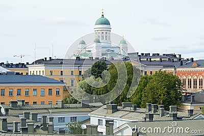 Above the roofs of the old Helsinki. View of the dome of the Cathedral of St. Nicholas. Hhelsinki, Finland Stock Photo