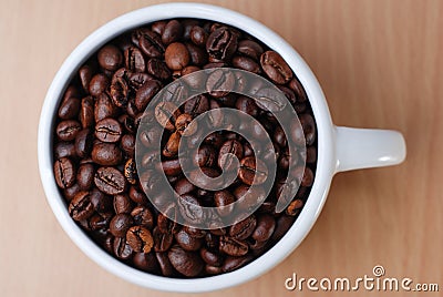 Above Shoot of Large White Cup Full Of Coffee Bean Stock Photo