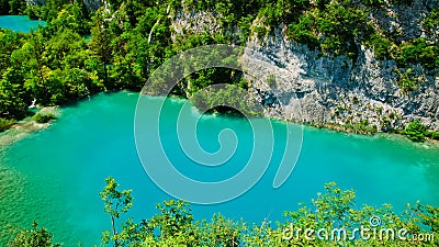 Above a turquoise lake at Plitvice, Croatia Stock Photo