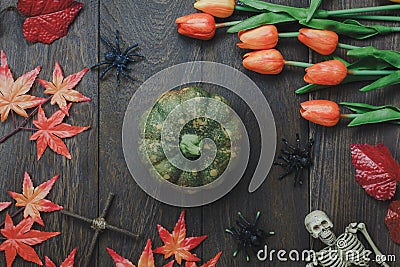 Above view of decoration sign Happy Halloween Festival background Stock Photo