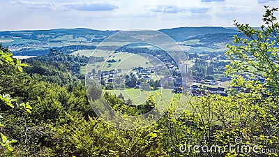 Above view of Gerolstein town suburbs un summer Stock Photo