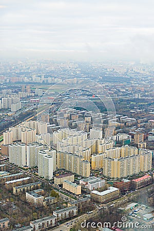 Above view Moscow cityscape and blue clouds Stock Photo