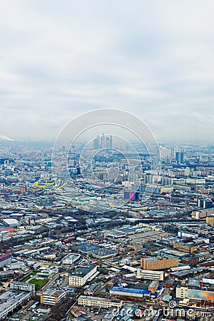 Above view Moscow cityscape and blue clouds Stock Photo