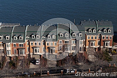 Above View of a Row of Similar Townhouses in Weehawken New Jersey along the Hudson River Editorial Stock Photo